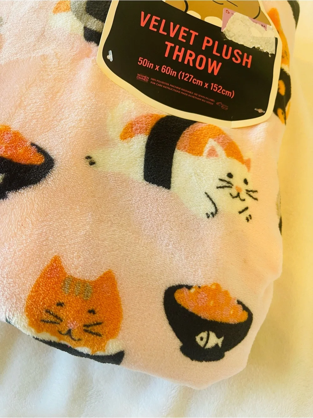 PINK Cat Sushi Plush  Throw 50x60  NWT